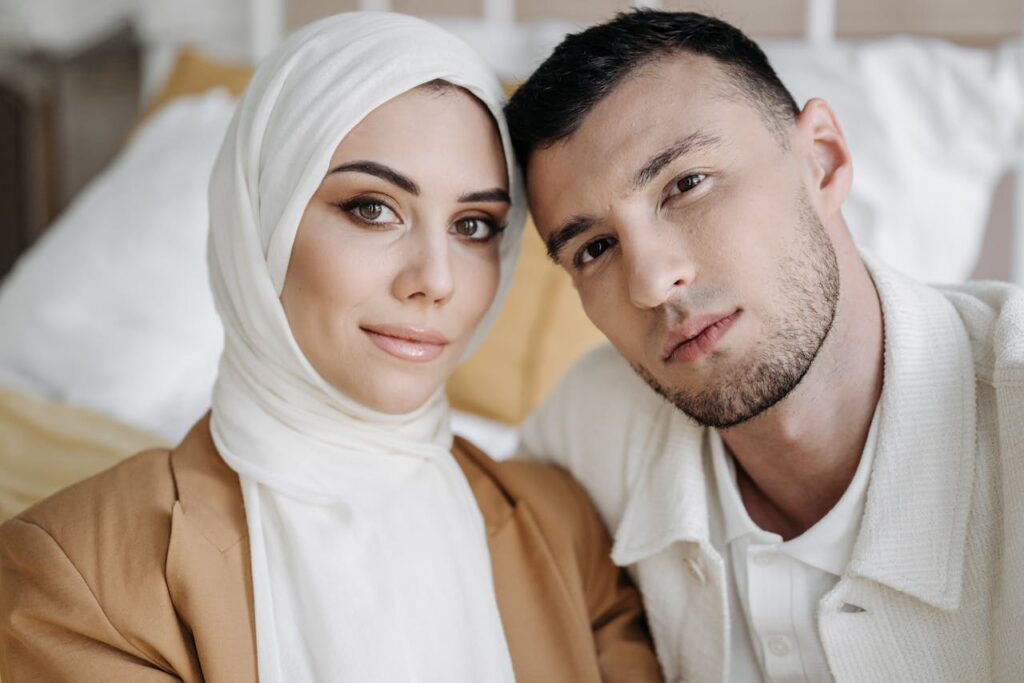 pexels-photo-8526246 A visually captivating portrait of a Muslim couple, showcasing love and elegance.